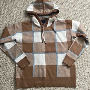 Hooded window pane sweater.